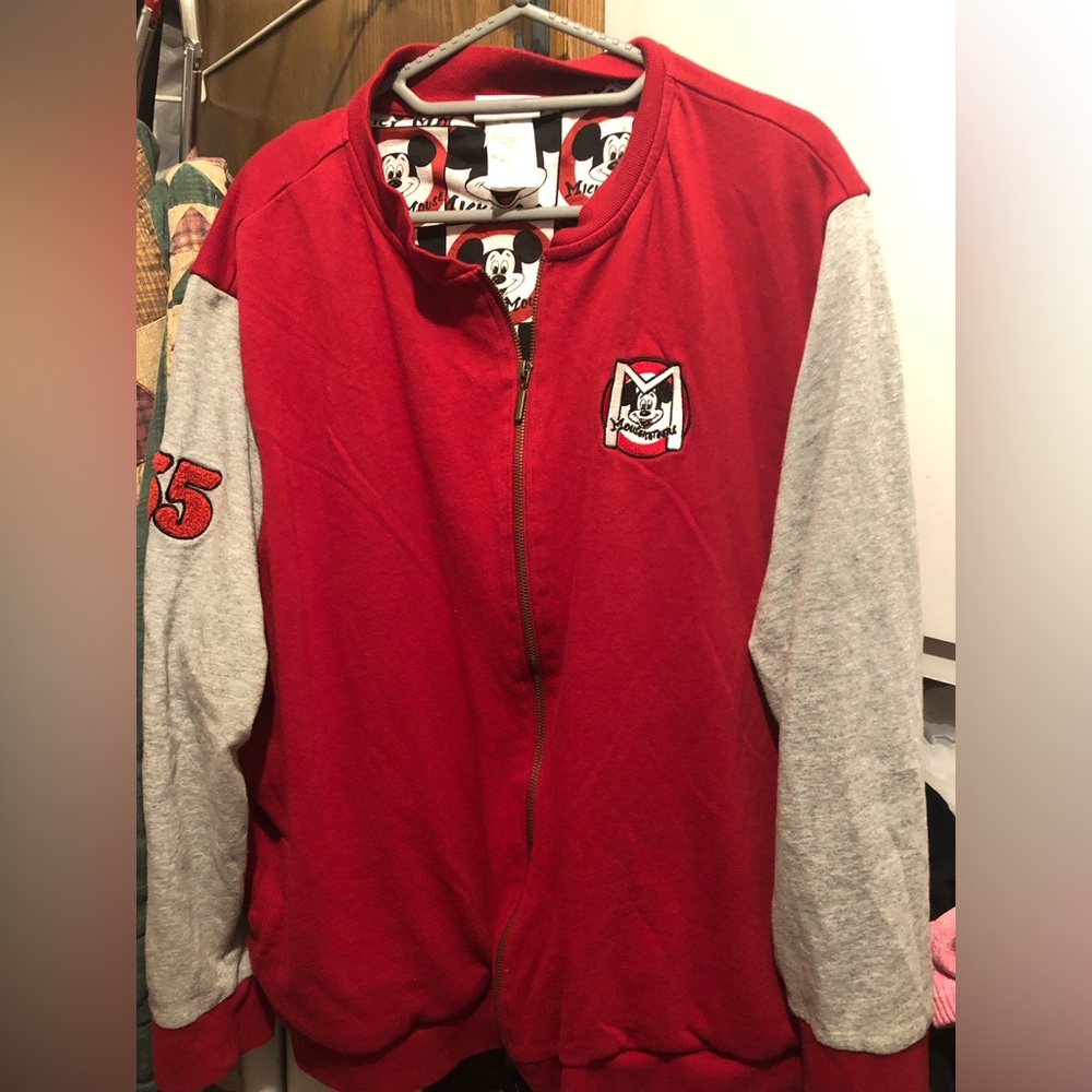 🎠Red and Gray Zip-Up Jacket with Mickey Mouse Logo $40 or $35 w/offer